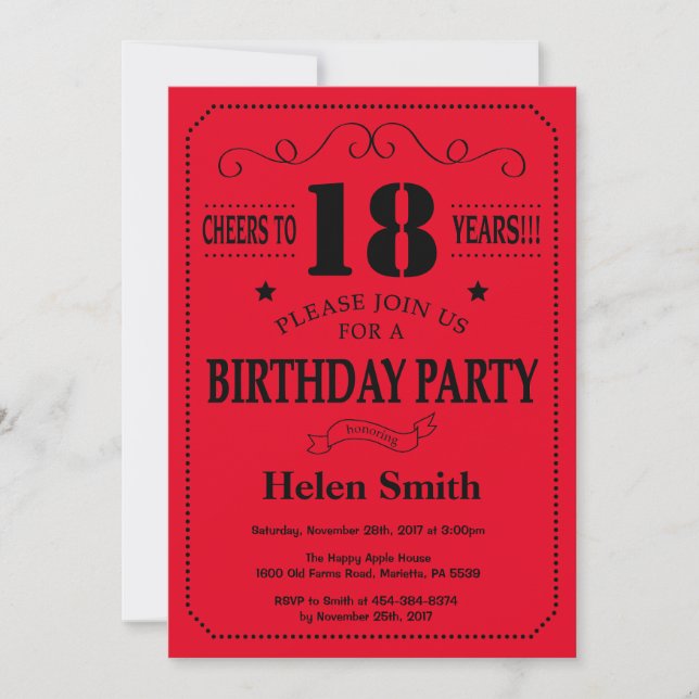 18th Birthday Invitation Black and Red (Front)