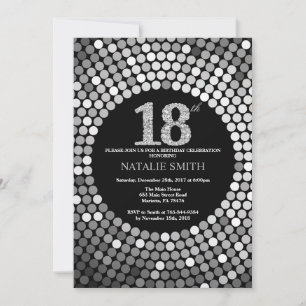 18th Birthday Invitation Black and Silver Glitter