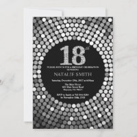 18th Birthday Invitation Black and Silver Glitter