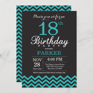 18th Birthday Invitation Black and Teal