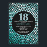 18th Birthday Invitation Black and Teal Glitter<br><div class="desc">18th Birthday Invitation. Black and Teal Glitter. Teal Diamond. Adult Birthday Party. For Men or Women. For further customisation,  please click the "Customise it" button and use our design tool to modify this template.</div>
