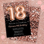 18th Birthday Invitation Black Rose Gold Glitter<br><div class="desc">18th Birthday Invitation Black Rose Gold Glitter Elegant black and rose gold 18th birthday party invitation for a 18 year old girl with modern script writing and fun foil balloons.</div>