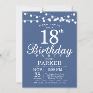 18th Birthday Invitation Blue