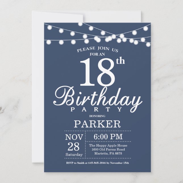 18th Birthday Invitation Blue (Front)