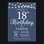 18th Birthday Invitation Blue<br><div class="desc">18th Birthday Invitation with String Lights. Blue Background. Men or Women Lady Elegant bday Invite. 13th 15th 16th 18th 20th 21st 30th 40th 50th 60th 70th 80th 90th 100th,  Any age. For further customisation,  please click the "Customise it" button and use our design tool to modify this template.</div>