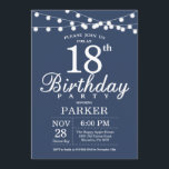 18th Birthday Invitation Blue<br><div class="desc">18th Birthday Invitation with String Lights. Blue Background. Men or Women Lady Elegant bday Invite. 13th 15th 16th 18th 20th 21st 30th 40th 50th 60th 70th 80th 90th 100th,  Any age. For further customisation,  please click the "Customise it" button and use our design tool to modify this template.</div>