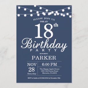18th Birthday Invitation Blue