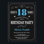 18th Birthday Invitation Blue and Black Chalkboard<br><div class="desc">18th Birthday Invitation Blue and Black Typography. Chalkboard. Black and White Background. Adult Birthday. Male Men or Women Birthday. Kids Boy or Girl Lady Teen Teenage Bday Invite. 13th 15th 16th 18th 20th 21st 30th 40th 50th 60th 70th 80th 90th 100th. Any Age. For further customisation, please click the "Customise...</div>