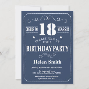 18th Birthday Invitation Blue and White