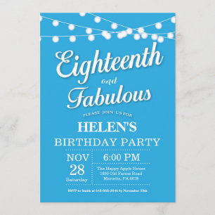 18th Birthday Invitation Blue Fabulous