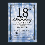 18th Birthday Invitation Blue Glitter<br><div class="desc">18th Birthday Invitation with Blue String Lights with Blue Glitter Background. Blue Birthday. Adult Birthday. Men or Women Bday Invite. 13th 15th 16th 18th 20th 21st 30th 40th 50th 60th 70th 80th 90th 100th, Any age. For further customisation, please click the "Customise it" button and use our design tool to...</div>