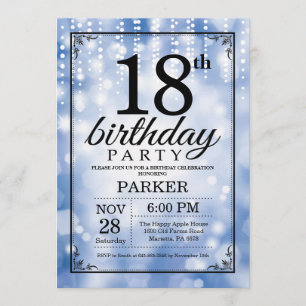 18th Birthday Invitation Blue Glitter