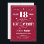18th Birthday Invitation Burgundy Red and White<br><div class="desc">18th Birthday Invitation Burgundy Red and White Typography. Burgundy Red and White Background. Adult Birthday. Male Men or Women Birthday. Kids Boy or Girl Lady Teen Teenage Bday Invite. 13th 15th 16th 18th 20th 21st 30th 40th 50th 60th 70th 80th 90th 100th. Any Age. For further customisation, please click the...</div>