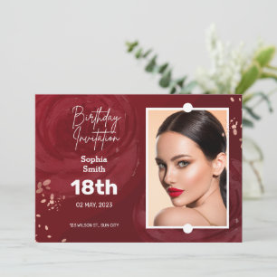 18th Birthday Invitation Card   Champagne Red