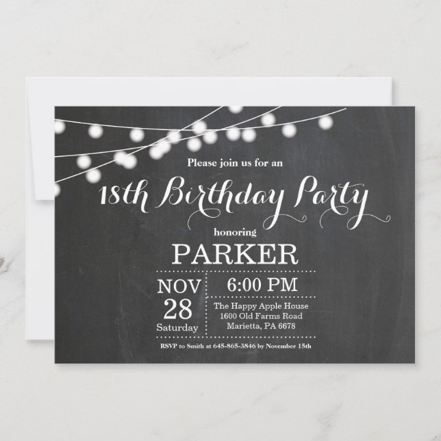18th Birthday Invitation Chalkboard (Front)