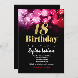 18th birthday invitation  elegant glitter pink red