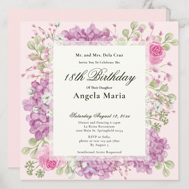 18th Birthday Invitation Elegant Pink Flowers (Creator Uploaded)