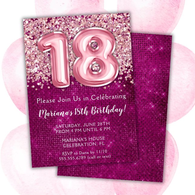 18th Birthday Invitation Girl Magenta Pink Glitter (Creator Uploaded)