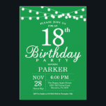 18th Birthday Invitation Green<br><div class="desc">18th Birthday Invitation with String Lights. Green Background. Men or Women Lady Elegant bday Invite. 13th 15th 16th 18th 20th 21st 30th 40th 50th 60th 70th 80th 90th 100th,  Any age. For further customisation,  please click the "Customise it" button and use our design tool to modify this template.</div>