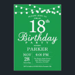 18th Birthday Invitation Green<br><div class="desc">18th Birthday Invitation with String Lights. Green Background. Men or Women Lady Elegant bday Invite. 13th 15th 16th 18th 20th 21st 30th 40th 50th 60th 70th 80th 90th 100th,  Any age. For further customisation,  please click the "Customise it" button and use our design tool to modify this template.</div>