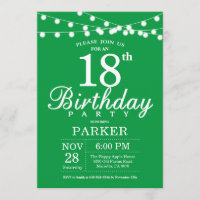 18th Birthday Invitation Green