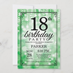 18th Birthday Invitation Green Glitter