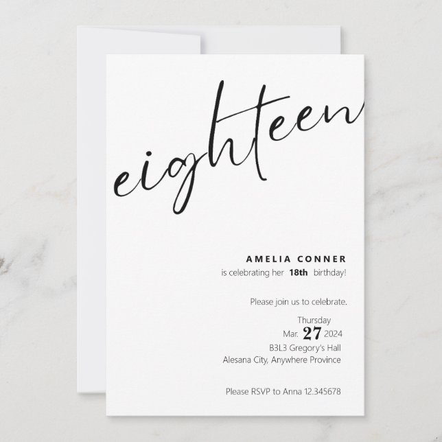 18th Birthday Invitation Minimalist Debut Invite (Front)