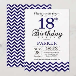 18th Birthday Invitation Navy Blue Chevron