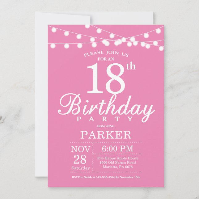 18th Birthday Invitation Pink (Front)
