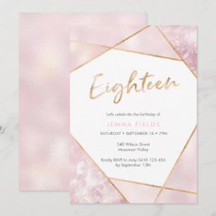 18th Birthday Invitation pink and gold