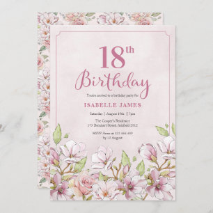 18th Birthday Invitation Pink Floral