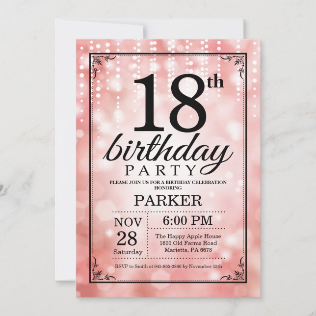 18th Birthday Invitation Pink Glitter (Front)