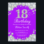 18th Birthday Invitation Purple and Silver Diamond<br><div class="desc">18th Birthday Invitation. Purple and Silver Rhinestone Diamond. Elegant Birthday Bash invite. Adult Birthday. Women Birthday. Men Birthday. For further customisation,  please click the "Customise it" button and use our design tool to modify this template.</div>