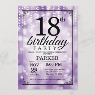 18th Birthday Invitation Purple Glitter
