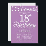 18th Birthday Invitation Purple Lavender Lilac<br><div class="desc">18th Birthday Invitation with String Lights. Purple Lavender Lilac Background. Women Lady Elegant bday Invite. 13th 15th 16th 18th 20th 21st 30th 40th 50th 60th 70th 80th 90th 100th,  Any age. For further customisation,  please click the "Customise it" button and use our design tool to modify this template.</div>