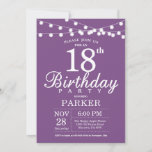 18th Birthday Invitation Purple Lavender Lilac<br><div class="desc">18th Birthday Invitation with String Lights. Purple Lavender Lilac Background. Women Lady Elegant bday Invite. 13th 15th 16th 18th 20th 21st 30th 40th 50th 60th 70th 80th 90th 100th,  Any age. For further customisation,  please click the "Customise it" button and use our design tool to modify this template.</div>