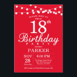 18th Birthday Invitation Red<br><div class="desc">18th Birthday Invitation with String Lights. Red Background. 13th 15th 16th 18th 20th 21st 30th 40th 50th 60th 70th 80th 90th 100th,  Any age. For further customisation,  please click the "Customise it" button and use our design tool to modify this template.</div>