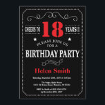 18th Birthday Invitation Red and Black Chalkboard<br><div class="desc">18th Birthday Invitation Red and Black Typography. Chalkboard. Black and White Background. Adult Birthday. Male Men or Women Birthday. Kids Boy or Girl Lady Teen Teenage Bday Invite. 13th 15th 16th 18th 20th 21st 30th 40th 50th 60th 70th 80th 90th 100th. Any Age. For further customisation, please click the "Customise...</div>