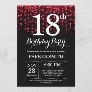 18th Birthday Invitation Red Glitter
