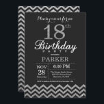 18th Birthday Invitation Silver Glitter<br><div class="desc">18th Birthday Invitation with Silver Glitter Chevron. Black and Silver Glitter. Adult Birthday. Man or Women Bday Invite. For further customisation,  please click the "Customise it" button and use our design tool to modify this template.</div>