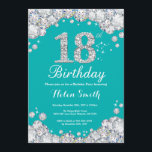 18th Birthday Invitation Teal and Silver Diamond<br><div class="desc">18th Birthday Invitation. Teal and Silver Rhinestone Diamond Teal Turquoise Aqua Background. Elegant Birthday Bash invite. Adult Birthday. Women Birthday. Men Birthday. For further customisation,  please click the "Customise it" button and use our design tool to modify this template.</div>
