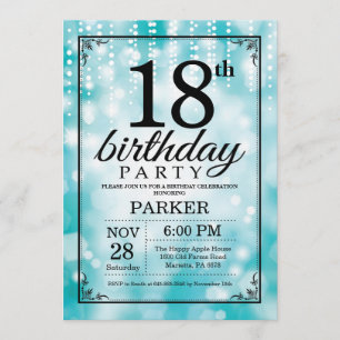 18th Birthday Invitation Teal Glitter