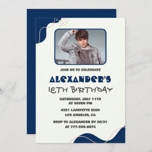 18th birthday invitations Men Navy Simple Photo