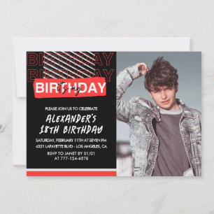 18th birthday invitations Men Party Photo Red 