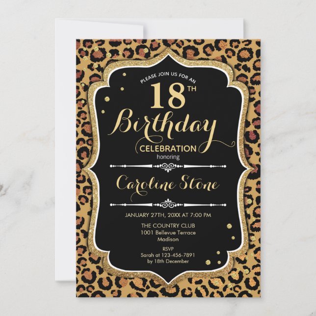 18th Birthday - Leopard Print Invitation (Front)