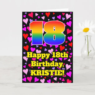18th Birthday: Loving Hearts Pattern, Rainbow # 18 Card