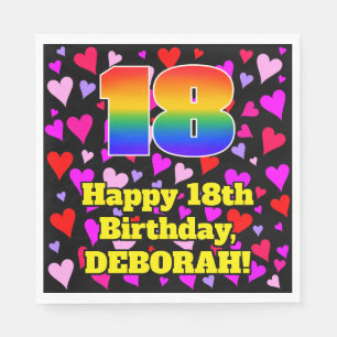 18th Birthday: Loving Hearts Pattern, Rainbow # 18 Napkin