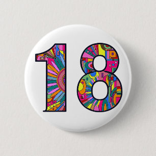 18th birthday mandela 18 Hippy chic colourful fun 6 Cm Round Badge