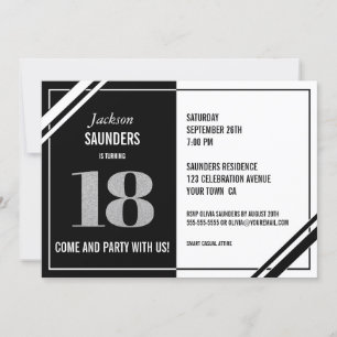 18th Birthday Modern Black and White Party Invitation