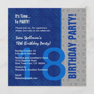 18th Birthday Modern Blue and Silver S306 Invitation